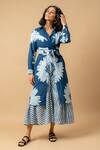 Buy_Doodlage_Blue Cotton Collared Floral Print Wrap Dress _at_Aza_Fashions