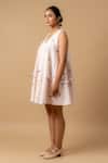 Buy_Doodlage_Pink Linen Embroidery V-neck Dress _Online_at_Aza_Fashions
