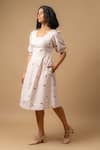 Buy_Doodlage_Pink Linen Embroidery Square Neck Dress _Online_at_Aza_Fashions