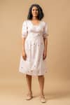 Buy_Doodlage_Pink Linen Embroidery Square Neck Dress _at_Aza_Fashions