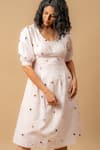 Doodlage_Pink Linen Embroidery Square Neck Dress _at_Aza_Fashions