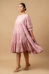 Buy_Doodlage_Pink Embroidery Round Neck Bandhani Tiered Dress _Online_at_Aza_Fashions