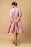 Shop_Doodlage_Pink Embroidery Round Neck Bandhani Tiered Dress _at_Aza_Fashions