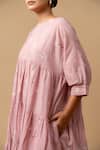 Doodlage_Pink Embroidery Round Neck Bandhani Tiered Dress _at_Aza_Fashions