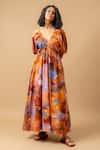 Doodlage_Rust Cotton Plunge Neck Orange Organic Dress _Online_at_Aza_Fashions