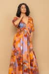 Buy_Doodlage_Rust Cotton Plunge Neck Orange Organic Dress _Online_at_Aza_Fashions