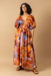 Shop_Doodlage_Rust Cotton Plunge Neck Orange Organic Dress _Online_at_Aza_Fashions