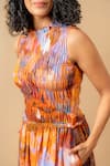 Doodlage_Rust Cotton High Neck Orange Smocked Dress _Online_at_Aza_Fashions