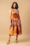 Shop_Doodlage_Rust Cotton High Neck Orange Smocked Dress _Online_at_Aza_Fashions