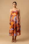 Shop_Doodlage_Rust Cotton Sweetheart Neck Orange Floral Print Dress _Online_at_Aza_Fashions