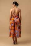 Shop_Doodlage_Rust Cotton Sweetheart Neck Orange Floral Print Dress _at_Aza_Fashions