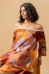 Shop_Doodlage_Rust Cotton Off-shoulder Orange Top And Pant Set _Online_at_Aza_Fashions
