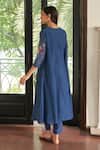 Shop_Vaayu_Blue Muslin Applique Split V-neck Ocean Co-ord Set _at_Aza_Fashions