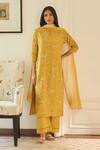 Buy_Vaayu_Yellow Muslin, Cotton Embroidery Keyhole Neck Rue Floral Kurta Set_at_Aza_Fashions
