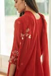Vaayu_Orange Muslin, Cotton Embroidery, Applique Round Neck Poppy Anarkali Set _Online_at_Aza_Fashions