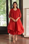 Buy_Vaayu_Orange Muslin, Cotton Applique Open , Round Poppy Jacket Dress _at_Aza_Fashions