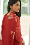Buy_Vaayu_Orange Muslin, Cotton Embroidery, Applique Round Neck Kurta Pant Set _Online_at_Aza_Fashions