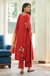 Shop_Vaayu_Orange Muslin, Cotton Embroidery, Applique Round Neck Kurta Pant Set _at_Aza_Fashions