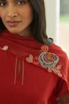 Vaayu_Orange Muslin, Cotton Embroidery, Applique Round Neck Kurta Pant Set _at_Aza_Fashions