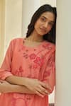 Vaayu Peach Muslin, Cotton Applique, Embroidery Round Hibsicus Floral Kurta Co-ord Set Online at Aza Fashions Vaayu_Peach Muslin, Cotton Applique, Embroidery Round Hibsicus Floral Kurta Co-ord Set _Online_at_Aza_Fashions