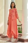 Buy Vaayu Peach Muslin, Cotton Applique, Embroidery Round Hibsicus Floral Kurta Co-ord Set Online at Aza Fashions Buy_Vaayu_Peach Muslin, Cotton Applique, Embroidery Round Hibsicus Floral Kurta Co-ord Set _Online_at_Aza_Fashions