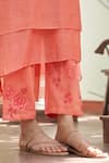 Shop Vaayu Peach Muslin, Cotton Applique, Embroidery Round Hibsicus Floral Kurta Co-ord Set Online at Aza Fashions Shop_Vaayu_Peach Muslin, Cotton Applique, Embroidery Round Hibsicus Floral Kurta Co-ord Set _Online_at_Aza_Fashions