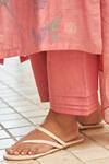 Vaayu_Pink Muslin, Cotton Embroidery Keyhole Neck Peony Applique Kurta Pant Set _at_Aza_Fashions
