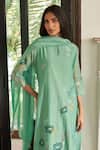 Vaayu_Mint Muslin, Cotton Applique Keyhole Neck Kurta Set _Online_at_Aza_Fashions