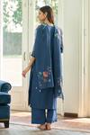 Shop Vaayu Blue Muslin, Cotton Embroidery Split V-neck Ocean Applique Kurta Set at Aza Fashions Shop_Vaayu_Blue Muslin, Cotton Embroidery Split V-neck Ocean Applique Kurta Set _at_Aza_Fashions