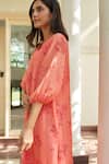 Vaayu_Pink Muslin Embroidery Round Neck Hibiscus Pintuck Dress _Online_at_Aza_Fashions