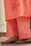 Vaayu_Pink Muslin, Cotton Embroidery Round Neck Hibiscus Applique Kurta Pant Set _Online_at_Aza_Fashions