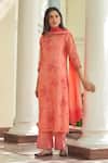Buy_Vaayu_Pink Muslin, Cotton Embroidery Round Neck Hibiscus Applique Kurta Pant Set _at_Aza_Fashions