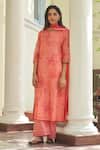 Buy_Vaayu_Pink Muslin, Cotton Embroidery Round Neck Hibiscus Applique Kurta Pant Set _Online_at_Aza_Fashions