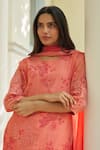 Shop_Vaayu_Pink Muslin, Cotton Embroidery Round Neck Hibiscus Applique Kurta Pant Set _Online_at_Aza_Fashions