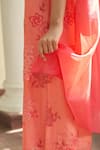 Vaayu_Pink Muslin, Cotton Embroidery Round Neck Hibiscus Applique Kurta Pant Set _at_Aza_Fashions
