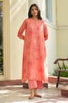 Buy_Vaayu_Pink Muslin, Cotton Applique Round Neck Hibiscus Kurta Pant Set _at_Aza_Fashions