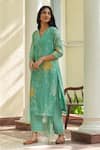 Shop Vaayu Mint Muslin, Cotton Embroidery V-neck Applique Kurta Set Online at Aza Fashions Shop_Vaayu_Mint Muslin, Cotton Embroidery V-neck Applique Kurta Set _Online_at_Aza_Fashions