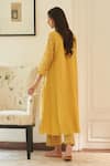 Shop Vaayu Yellow Muslin, Cotton Embroidery V-neck Thread Kurta And Pant Set at Aza Fashions Shop_Vaayu_Yellow Muslin, Cotton Embroidery V-neck Thread Kurta And Pant Set _at_Aza_Fashions