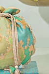 Amyra_Green Pearls, Tassels Abstract Art Banarasi Potli _Online_at_Aza_Fashions