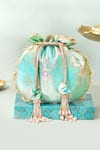Buy_Amyra_Blue Pearls, Beads Abstract Art Banarasi Potli _at_Aza_Fashions