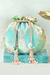 Shop_Amyra_Blue Pearls, Beads Abstract Art Banarasi Potli _at_Aza_Fashions