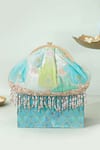 Shop_Amyra_Blue Embroidery, Crystals Abstract Art Banarasi Vintage Purse _at_Aza_Fashions