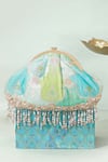 Buy_Amyra_Blue Embroidery, Crystals Abstract Art Banarasi Vintage Purse _at_Aza_Fashions