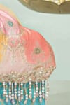 Amyra_Peach Embroidery, Crystals Abstract Art Banarasi Vintage Purse _at_Aza_Fashions