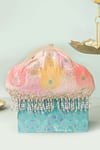 Shop_Amyra_Peach Embroidery, Crystals Abstract Art Banarasi Vintage Purse _at_Aza_Fashions