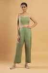 Bha Sha_Olive Green Georgette, Shantoon Embroidery, Tassels Gotta Patti Kurta And Pant Set _Online_at_Aza_Fashions