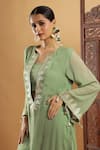 Shop_Bha Sha_Olive Green Georgette, Shantoon Embroidery, Tassels Gotta Patti Kurta And Pant Set _Online_at_Aza_Fashions