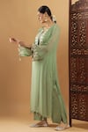 Buy_Bha Sha_Olive Green Georgette, Shantoon Embroidery, Tassels Gotta Patti Kurta And Pant Set 