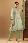 Bha Sha_Olive Green Chanderi, Shantoon, Net Gota Patti Keyhole Neck Kurta Set _Online_at_Aza_Fashions