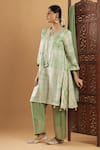 Buy_Bha Sha_Olive Green Chanderi, Shantoon, Net Gota Patti Keyhole Neck Kurta Set _Online_at_Aza_Fashions
